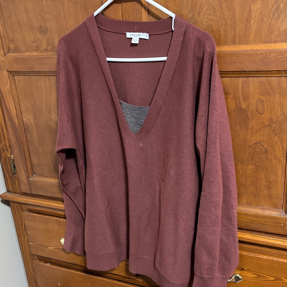 Chico's Deep Red V-Neck Sweater for Women